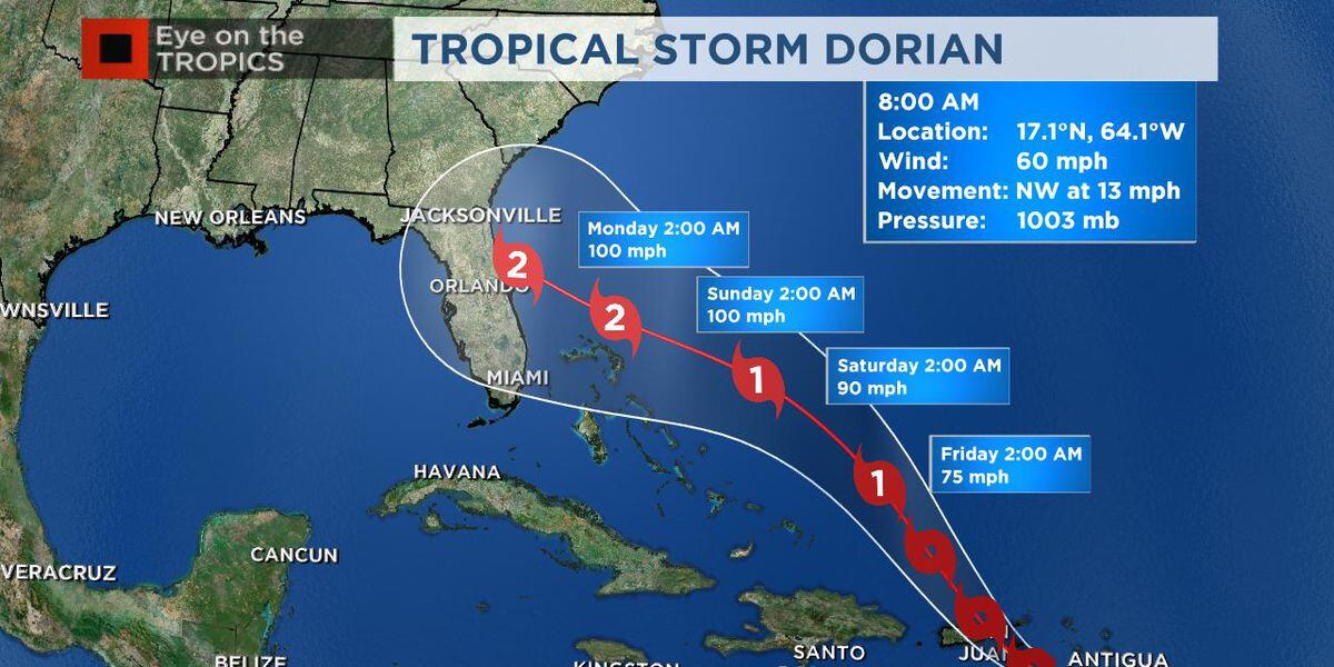 TS Dorian approaches Puerto Rico; could strengthen to Cat. 2 hurricane ...